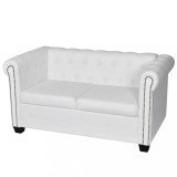VidaXL Canapea Chesterfield cu 2 locuri, piele artificială, alb