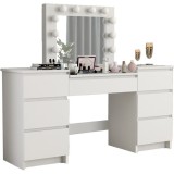 Cumpara ieftin Masa de toaleta/machiaj, alb, cu oglinda si LED-uri, Silvia, 155x42x135 cm, Artool