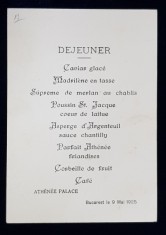 RESTAURANTUL ATHENEE PALACE , MENIU , 9 MAI , 1925 foto