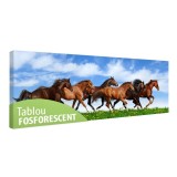 Tablou Canvas Fosforescent Cai Salbatici, 90x30 cm, Decoratiuni Casa, Tablou Luminos de Perete