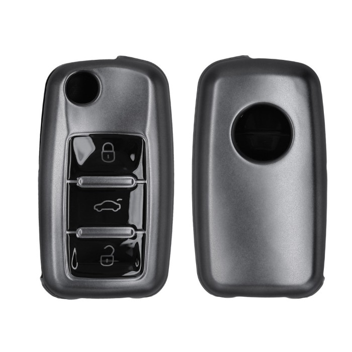 Husa Cheie Auto Kwmobile pentru Skoda/Seat 3 Butoane, Gri/Negru, Silicon, KWM000009SP018C