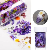 Folie decorativă pentru unghii - transparentă cu flori violet, ADL