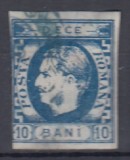 ROMANIA1869 LP 26 REGELE CAROL I CU FAVORITI VALOAREA 10 BANI ALBASTRU STAMPILAT