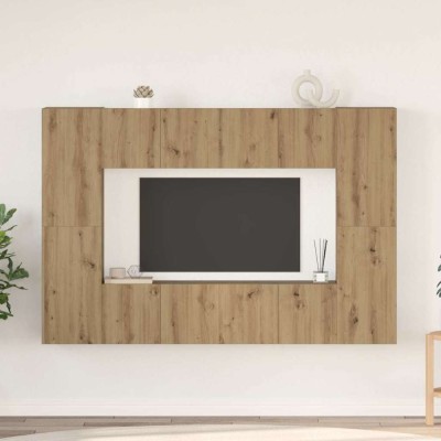 Set comodă TV cu raft Pe perete 8 pcs stejar artizanal 60 x 30 x 30 cm foto