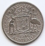 Australia Florin (2 Shillings) 1946 - (George al VI-lea) Argint 11.31g/500, 28,5 mm, KM-40a