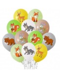 Set 12 baloane latex imprimate cu animale din padure 30 cm