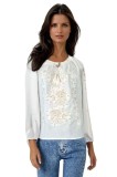 Bluza tip ie traditionala dama DEC, alb pur/auriu antichizat , marimea 3XL, Casual, Bumbac