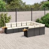 Gossi set canapele de gradina cu perne, 10 piese, negru, poliratan