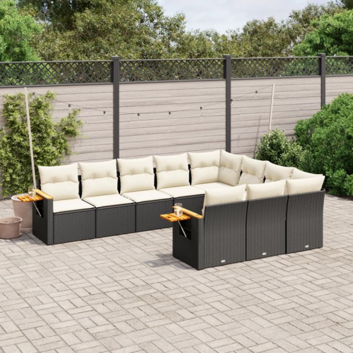 Gossi set canapele de gradina cu perne, 10 piese, negru, poliratan