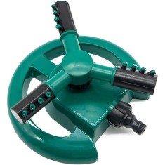 Aspersor de gradina, sistem automat de stropire cu apa, rotativa la 360&deg;, cu 3 brate, din plastic, verde/negru
