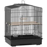 PawHut Colivie Portabilă pentru Păsărele cu M&acirc;ner, Tavă Detașabilă și 5 Uși, Stinghii și Leagăn, Negru | Aosom Romania
