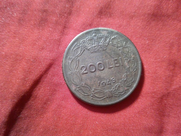 MONEDA -200 LEI 1945 - Mihai I , bronz , cal. F Buna