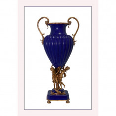 Vaza din portelan albastru cu ingerasi din bronz CC-75