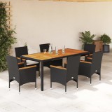 Set mobilier gradina perne 7 piese negru poliratan/lemn acacia GartenMobel Dekor, vidaXL