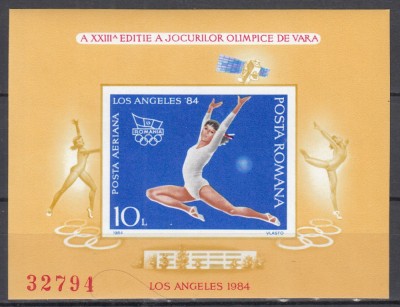 ROMANIA 1984 LP 1106 A XXIII-a EDITIE J.O.VARA LOS ANGELES 1984 COLITA NEDANTELATA MNH foto