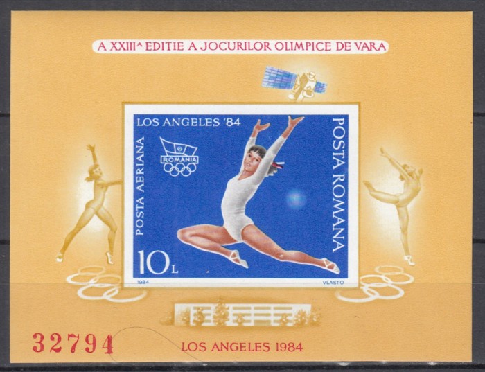 ROMANIA 1984 LP 1106 A XXIII-a EDITIE J.O.VARA LOS ANGELES 1984 COLITA NEDANTELATA MNH