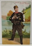 SALUTARI DIN ARMATA ROMANA , DOROBANT ECHIPAT DE LUPTA , CU ARMA , CROMOLITOGRAFIE , CARTE POSTALA ILUSTRATA , INCEPUT DE SECOL XX