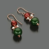 Cumpara ieftin Cercei argint 925 placat aur roz, jad verde, jad floral, perle cultura, Utopia, 4cm, Made in Italy