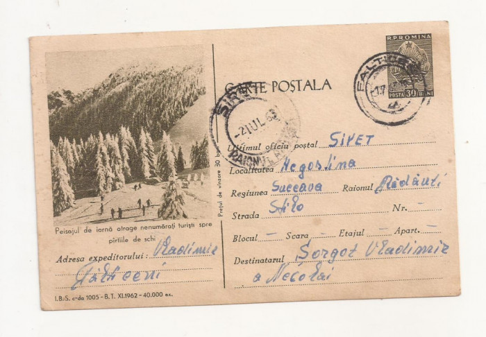 RF25 -Carte Postala- atractie turisti spre partiile de ski, circulata 1963