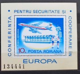 Coliță Rom&acirc;nia 1977 - Conferința pentru Securitate și Cooperare &icirc;n Europa, Avion Boeing 707 Tarom, Aeroport Otopeni, Numerotată, MNH -A242
