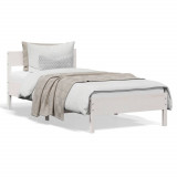 VidaXL Cadru de pat cu tăblie, alb, 100x200 cm, lemn masiv pin