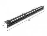 Patch panel 24 porturi Cat.6 19" 1U cu LED Negru, Delock 91087