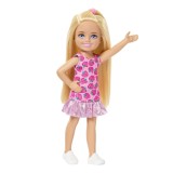 BARBIE PAPUSA CHELSEA BLONDA CU ROCHITA ROZ CU CAPSUNI