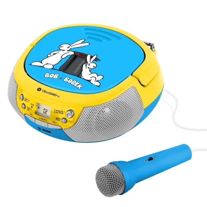 Radio CD pentru copii GoGEN BOB AND BOBEK, 2 x 0,8 W, Bluetooth, karaoke,