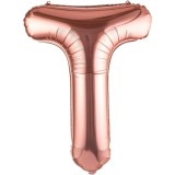 Balon folie metalizata litera t, flippy, 80 cm, umflati cu heliu sau aer, ambalaj individual, pai inclus, rose gold