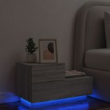 VidaXL Noptieră cu lumini LED, gri sonoma, 70x36x40,5 cm