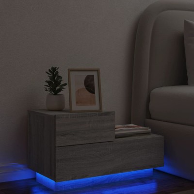 vidaXL Noptieră cu lumini LED, gri sonoma, 70x36x40,5 cm 836782 foto