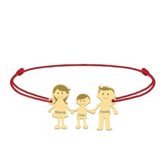 Family - Bratara personalizata snur cu pandantiv din argint placat cu aur galben 24K membrii familiei - 3 membri