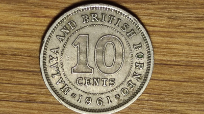 Malaya &amp;amp; british Borneo -moneda de colectie - 10 cents 1961 -Elisabeta- superba! foto