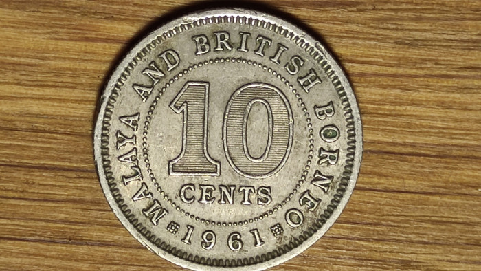 Malaya &amp; british Borneo -moneda de colectie - 10 cents 1961 -Elisabeta- superba!