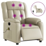 Cumpara ieftin Fotoliu electric de masaj rabatabil, crem, piele ecologica