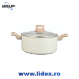 Oala Voltz Nice OV54418E20, 20x9.5 cm, 2.9 l, Finisaj marmorat, Inductie, Crem melanj