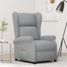 Fotoliu rabatabil electric cu spătar aripi, gri deschis, textil