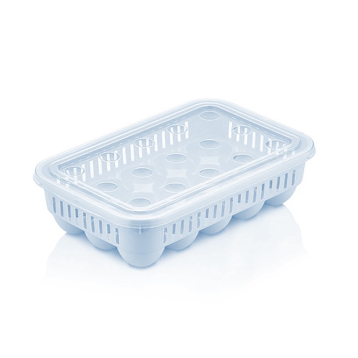 Cutie alimentara din plastic, pentru oua, etans, stivuibil, albastru, 15 compartimente