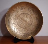 Platou asiatic Feng Shui | Dragoni gravati in bronz | piesa veche