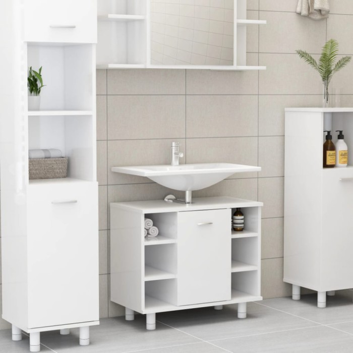 Gossi dulap de baie, alb extralucios, 60x32x53,5 cm, lemn prelucrat