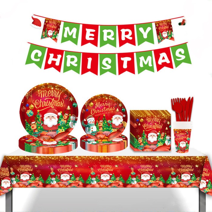 Set 81 piese vesela petrecere de Craciun pentru 10 persoane, decorarea completa a mesei, Rosu