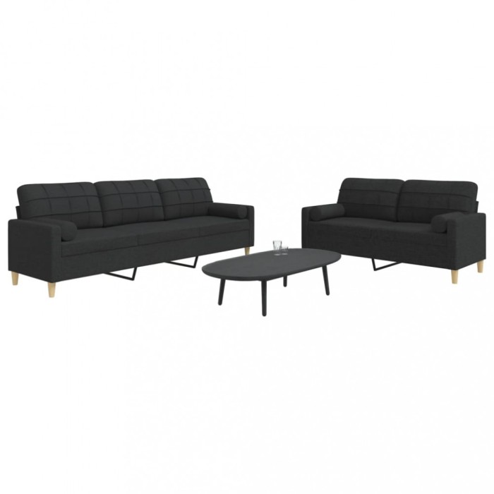 vidaXL Set de canapele cu perne decorative, 2 piese, negru, textil 3278339