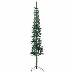 vidaXL Jumătate brad de Crăciun subțire cu suport, verde, 210 cm