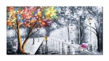 Cumpara ieftin Tablou pereche indragostiti pictat manual living, dormitor, Impreuna pe aleea vietii, 140x70cm ulei pe panza, Leonard Covaci