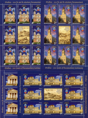 2013 , Lp 1991 c , Oradea - 900 ani de atestare , minicoli 8 timbre +1 vin. -MNH foto