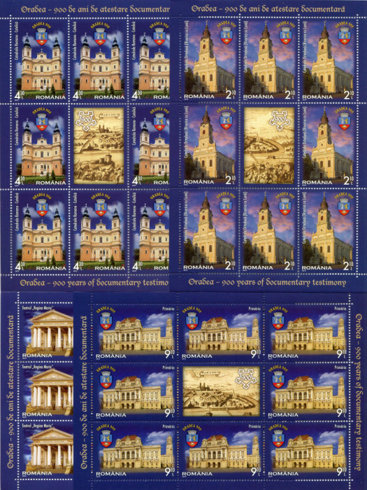 2013 , Lp 1991c , Oradea - 900 ani de atestare , minicoli 8 timbre +1 vin. -MNH