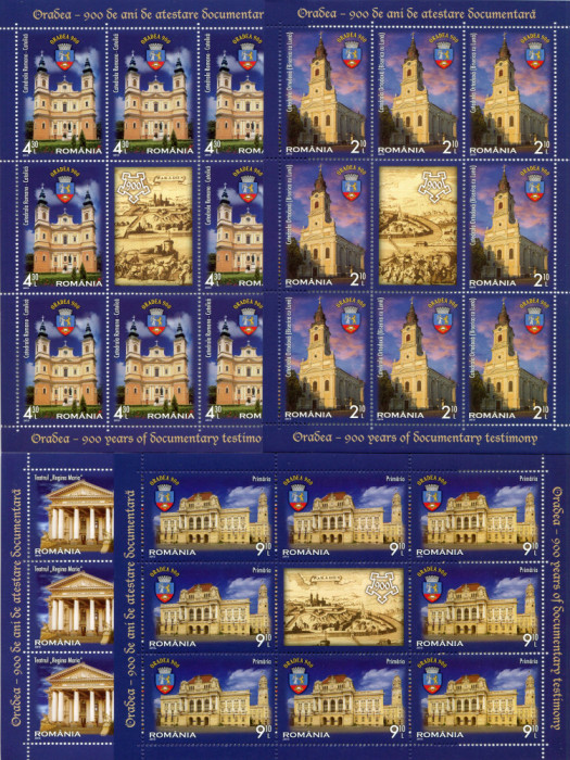 2013 , Lp 1991 c , Oradea - 900 ani de atestare , minicoli 8 timbre +1 vin. -MNH