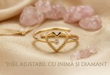 Cumpara ieftin Inel Ajustabil din Argint 925 Placat cu Aur , Model Inima E i Diamant Cubic Zirconia