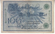 B11 40 - Bancnota foarte veche - Germania - 100 marci - 1908 - serie verde