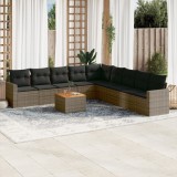 vidaXL Set mobilier de grădină cu perne, 10 piese, gri, poliratan 3256501